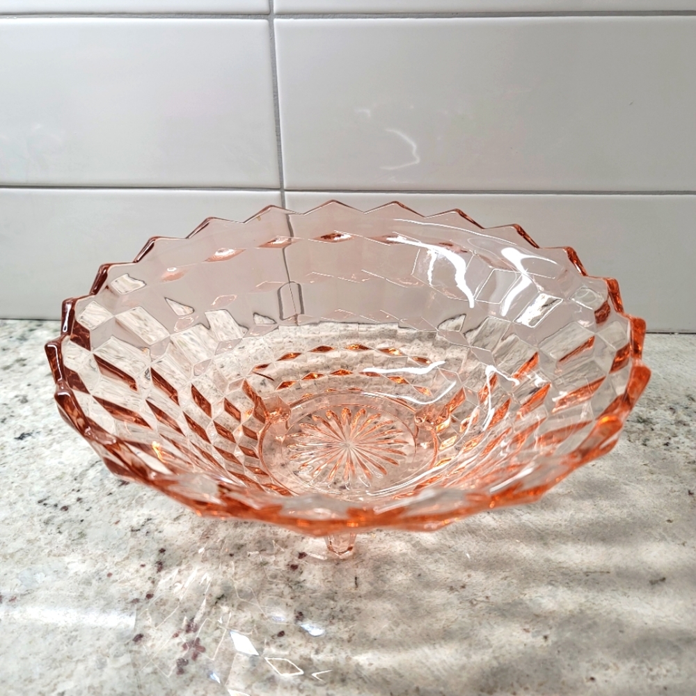 Rare pink Fostoria Cubist footed bowl